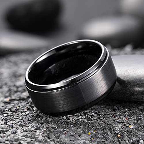 King Will 10Mm Black Tungsten Carbide Ring Men Wedding Band Matte Finish Step Edge Comfort Fit(5) #TOP2