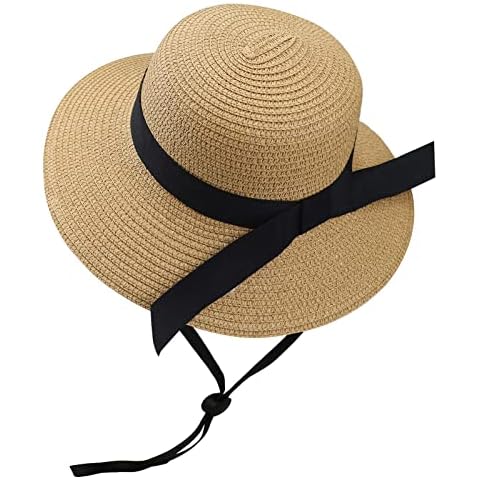 Girls Wide-Brim Straw Sun-Hat for Summer Beach with Bow 9 to 17 Years (as8, Age, 5_Years, 9_Years, , , 54cm/Fit for 5-9 Years) Cover