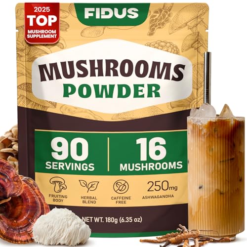Fidus 16 Mushroom Supplement Powder with 17,300mg, 90 Servings Mushroom