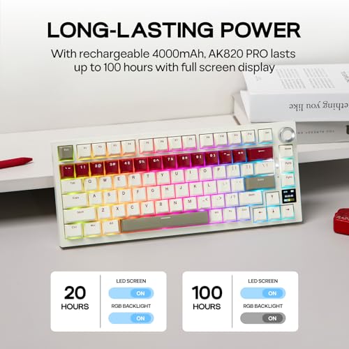 EPOMAKER Ajazz AK820 PRO Wireless Gaming Keyboard, Glass Screen, Knob, Hot Swappable, 2.4GHz/USB/BT5.0, Gasket Creamy, 75% Mechanical Keyboard for PC/Mac/Office/Gaming (Beige, Gift Switch) - Image 3