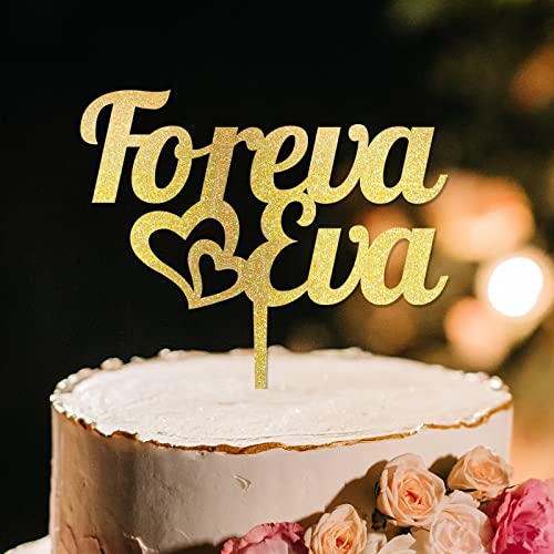 Décoration de gâteau dorée Foreva en EVA pour mariage Mr et Mrs - Personnalisable - Cadeau de mariée - En acrylique rustique Cover