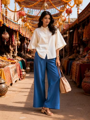 Image of Shirt for Women | Casual Button Down Long Sleeve Blouse | Oversized Striped Loose Fit Cotton Top with Pocket | Trendy Collar Aesthetics & Streetwear Tunics(34-S-1-5)