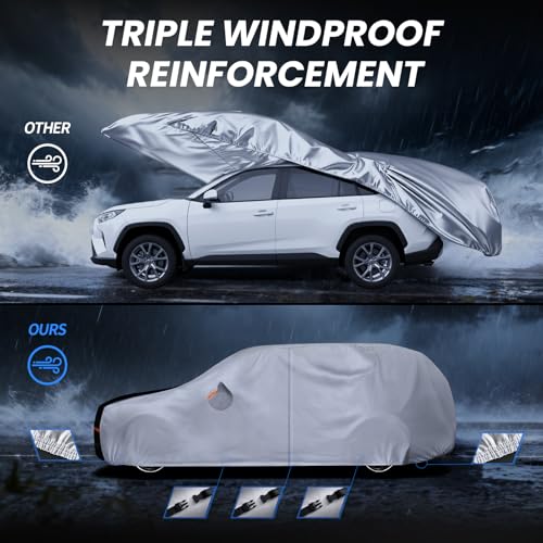 Image of Large SUV Car Cover Waterproof All Weather, 10 Layers Outdoor Car Covers for SUV - Sun & Rain Protector Full Exterior Covers. Custom Fit Buick Enclave, Chevrolet Traverse, Tahoe, Trailblazer, etc