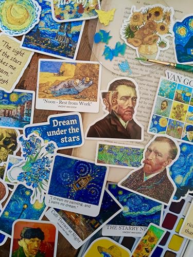 Image of Van Gogh Art Sticker Pack (40+ Stickers) | Classic Art Aesthetic Collection | Iconic Paintings Inspired Stickers | Glossy Premium Vinyl | Waterproof Stickers for Laptop, Bottle & Phone