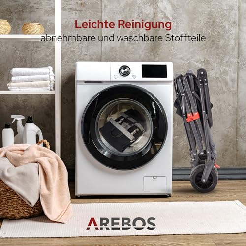 Arebos Bollerwagen faltbar mit Dach | Luxus Handwagen | Faltwagen | Transportwagen | XXL Tasche | klappbar | bis 100 kg | Gerätewagen | 360° Vorderräder | Inkl. Tragetasche | Schwarz – Bild 7