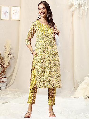 Image of MIRCHI FASHION Women's Straight Fit Fancy Rayon Jaipuri Foil Printed Kurta Set with Plazzo Pant