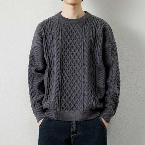 Men's Cable Knit Pullover Sweater,Classic Solid Colors Crewneck Sweater, Fisherman Twist PatternedCasual Sweater2