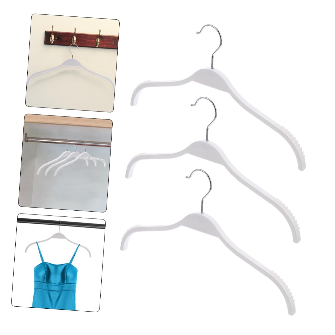 Grucce Antiscivolo senza Segni 12 Pezzi, in Abs e Acciaio Inox, Design Ergonomico per Armadio, Bianco, Salvaspazio e Pratiche