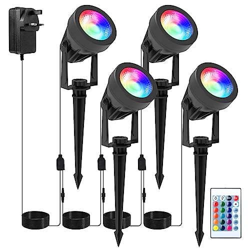 NATPOW Garden Lights Mains Powered, RGB Garden Spot Lights, LED Landscape Spotlights with Remote Control