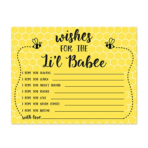 Andaz Press Busy Little Bee Black and Yellow Baby Shower Party Collection, Wishes for The 'Lil Babee Cards, 20-Pack