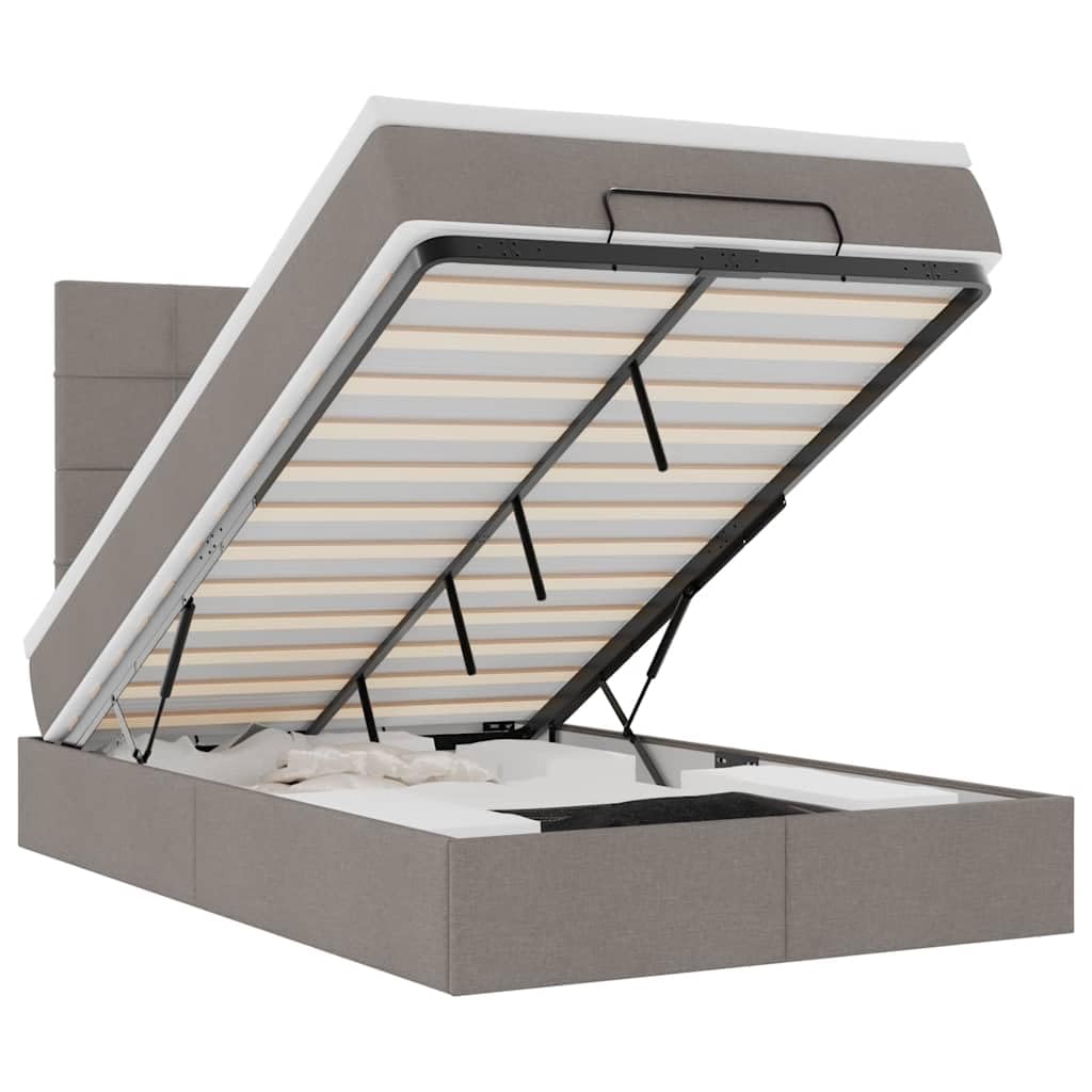 Cama otomana de 120 x 200 cm con muelles ensacados colchón LED espacio de almacenamiento cama de tela pardo hidráulica elevador para jóvenes y habitaciones de invitados