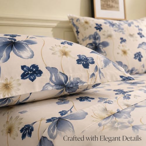 Image of BSB HOME 240 TC Cotton King Size Bedsheet, Premium Soft Breathable Floral Printed Double Bed Sheet, Bed Cover for Bedroom, Durable Bedding, 90 x 100 Inches (229 x 254 cm) - Pale Sand