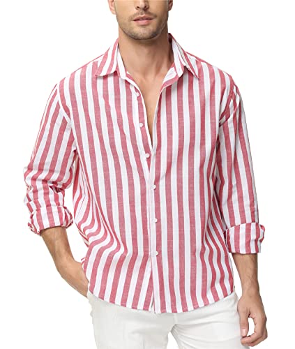 Chemise homme rayée manches longues casual bouton shirts coupe droite