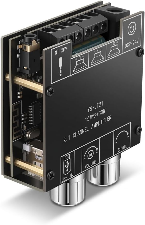 Power Amplifier Board, Bluetooth 5.1 Digital Audio Module with 2.1 Channels, 30W Output, AUX Input, Overload Protection