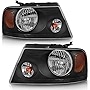 AUTOSAVER88 Headlight Assembly Compatible with 2004 2005 2006 2007 2008 Ford F-150 Passenger and Driver side Black Housing Clear Lens Amber Reflector