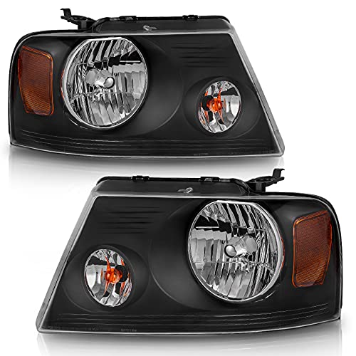 AUTOSAVER88 Headlight Assembly Compatible with 2004 2005 2006 2007 2008 Ford F-150 Passenger and Driver side Black Housing Clear Lens Amber Reflector