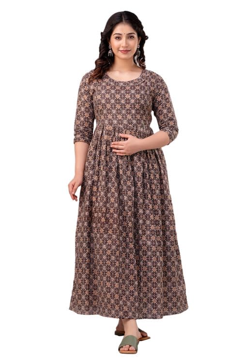 Women's Cotton Nursing Maternity Dress, Long A-Line, Pre-Post Pregnancy Wear (in, Alpha, M, Regular, 43-BRNJAAL-DR)-image-47