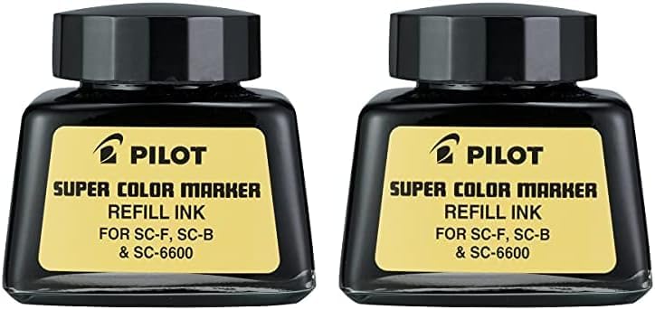 PILOT Super Color - Tinta de repuesto de marcador permanente, tinta negra, botella de 1 onza con cuentagotas (43500) (paquete de 2)