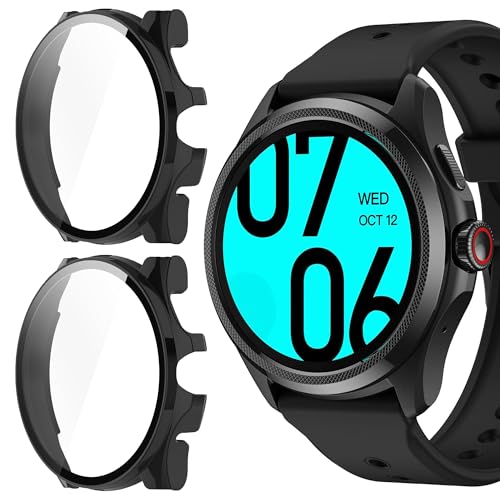 Compatible for TicWatch Pro 5 Case, Lamshaw Hard PC Case with Screen Protector Compatible for TicWatch Pro 5 Smartwatch (2 Pack-Black+Black)