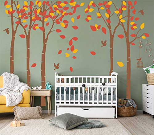 Luckkyy Giant Jungle Tree Wall Decal Tree Wall Sticker Removable Vinyl Sticker Mural Art Kids Room Nursery Bedroom Living Room Decoration (103.9X70.9) (Brown+Orange) #TOP1