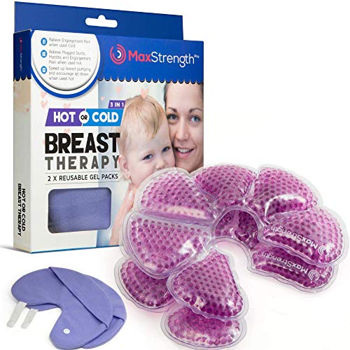 Breastcare Thermopad 2pcs + 2 Covers, Premium Gel Breast Pads by Max Strength Pro, 3 in 1 Hot-Cold Therapy Gel Bead Ice Packs Best for Engorgement, Improve Milk Production & Relief from Pain.