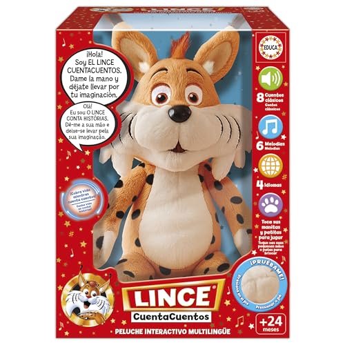 Educa - Lince Cuentacuentos | Peluche Interactivo Educativo con Audiocuentos y música Infantil | Regalo niños 2 años (20360)