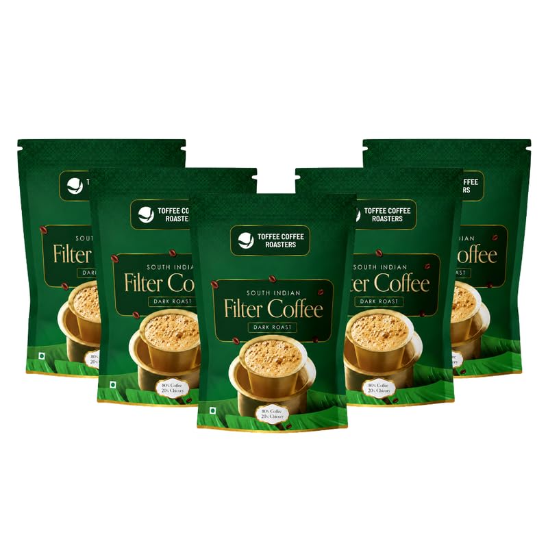 Image of Toffee Coffee Roasters | South Indian Filter Coffee 80:20 | 200g x 5 (1000g) Filter Coffee | Traditional Dark Roast Signature Filter Coffee