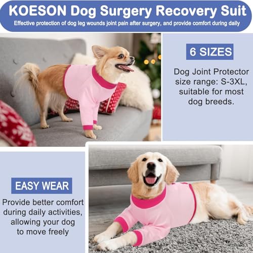 Image of KOESON Dog Recovery Sleeve for Front Legs with 100% Cotton Fabric, Soft & Breathable Dog Surgery Recovery Suit, Adjustable Elbow Protector for Dogs, Pet Long Sleeve Shirt for Front Legs, Pink M