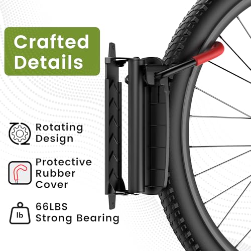 Housolution Swivel Bike Wall Mount [4 Pack], 150° Swivel Holds up to 66lbs Vertical Bike Rack Wall Hanger, Bike Hangers for Garage, Mountain Bike Wall Mounts, Bicyckle Storage Rack for Garage by Housolution - Image 5