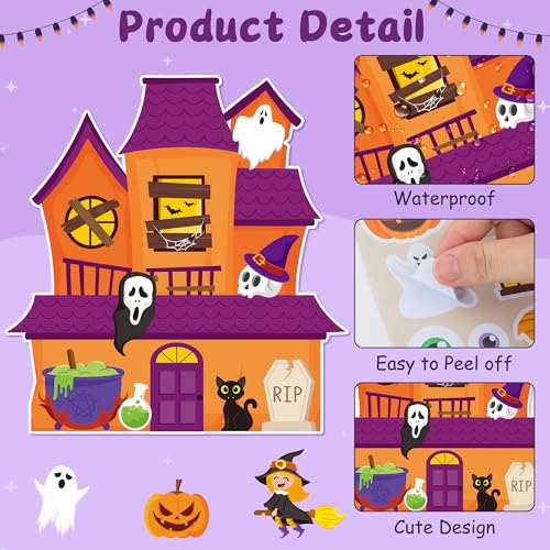 CY2SIDE Halloween Haunted House Scene Sticker - 12 Set Halloween Ghost Sticker for School Rewards, Haunted House Scene for Classroom Activities - image 3