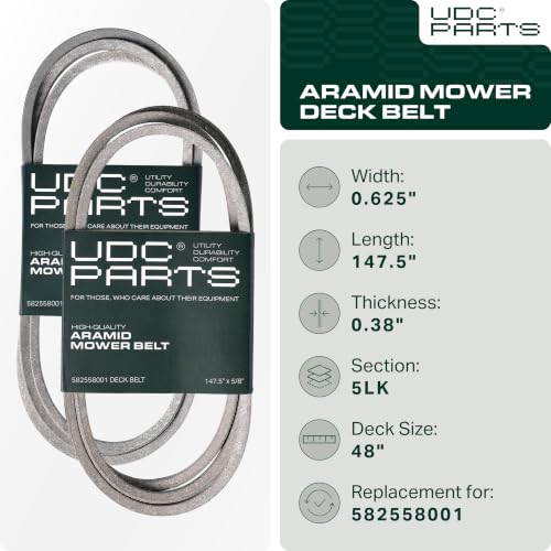Image of UDC Parts 582558001 Deck Belt - Replacement for Husqvarna Z248F Deck Belt 48 Inch Zero-Turn Mower, RedMax RZT48, 5 /8 inch x 147.5 inch Aramid Cord