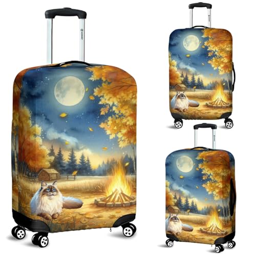 Hello Fall Ragdoll Enjoys Warm Campfire Autumn Night Bright Moon Travel Luggage Cover Cat Lover Kitten Owner Gifts Idea Suitcase Dust Protective Decor - 010082