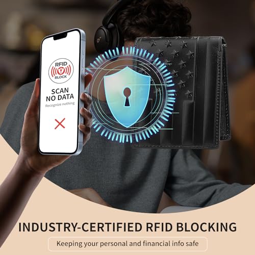 Image of Mens Rodeo Short Wallet Western RFID-Blocking Bifold Leather Wallet with ID Window - Full Grain Leather Wallets Unique Gift for Men, 01-Black