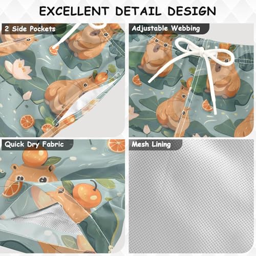 senya Cute Capybara with Tangerine Boys Swim Trunks Toddler Shorts Swimwear Boardshorts3