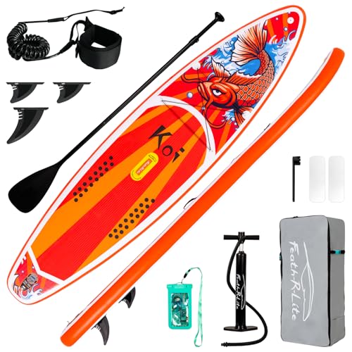 FunWater Tabla de Paddle Inflable Ultra Ligera, Stand Up Paddle Board con 3 Aletas, Remo Ajustable, Bomba, Mochila, Correa de Seguridad y Bolsa Impermeable