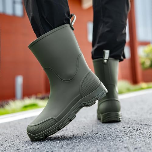Image of WOWSTICK Waterproof Rain Boots for Men and Women Lightweight Slip Resistant Fishing Deck Garden Mid-calf Outdoor Work Booties