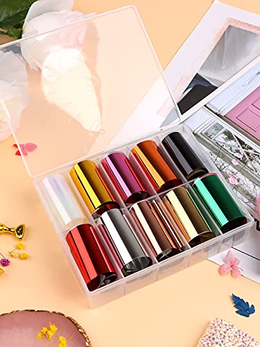 EBANKU 10 rollen metallic kleur holografische nagel folie transfer sticker, nagelfolie zelfklevende sticker, nail art… - Image 7