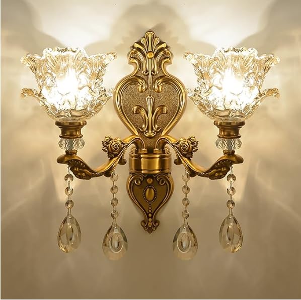 MKYOKO Wall Lights Vintage Brass LED Wall Mount Lamp Glass