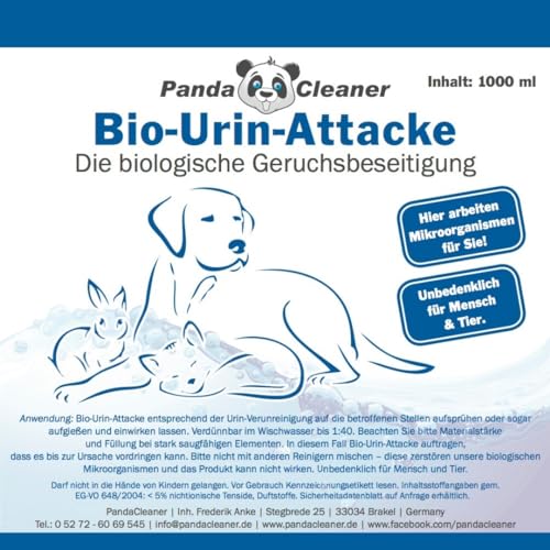 PandaCleaner Bio Urin Attacke gegen Katzenurin Hundeurin & Tiergerüche - Mittel gegen Katzenurin - 1000ml Konzentrat zum Uringeruch entfernen - Mikroorganismen Reiniger