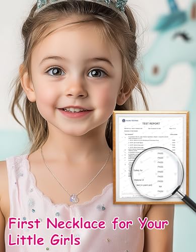 Unicorn Necklace for Girls, Initial Necklaces for Little Girls Kids Children, Hypoallergenic 925 Sterling Silver Kids Jewelry Colorful CZ Unicorn Gifts for Birthday Kindergarten Graduation Wedding3