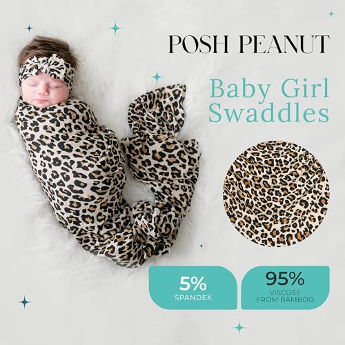Image of Posh Peanut Swaddle Blanket & Headband Set - Viscose from Bamboo Stretchy Baby Swaddle for Newborn Girls, Receiving Blanket or Nursing Cover