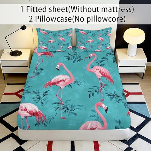 Drap-Housse Microfibre Douce Flamingo 3D Imprimé Palmier 90x200cm