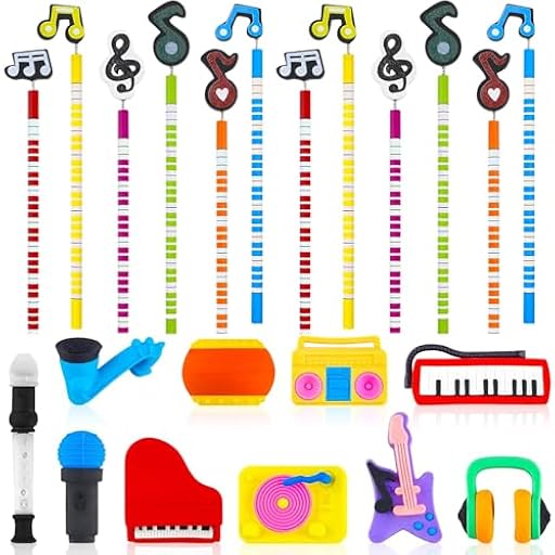 27 Papelería Temática Musical que Incluye 12 Lápices HB y 15 Borradores Lápices de Notas Musicales Perfectos para Niños y Estudiantes y un Regalo Ideal para Fiestas(Color y el Estilo son Aleatorios) | Ya disponible en tu tienda friki favorita! En mundofriki.es!