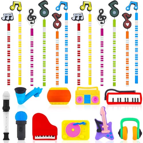 27 Papelería Temática Musical que Incluye 12 Lápices HB y 15