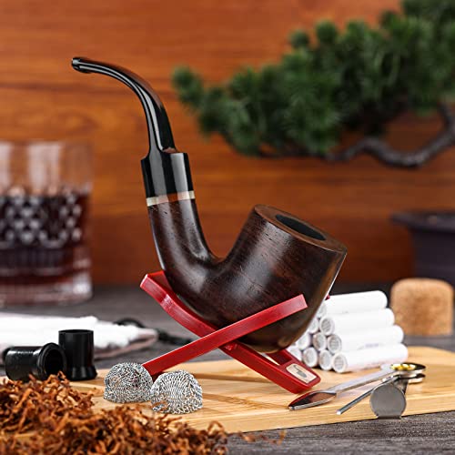 FWLWTWSS Tobacco Pipe, Handmade Ebony Wood Smoking Pipe, Perfect Beginner Pipe Kit with Ultimate Beginner Guide E-Book - Smoking Gift Set and Accessories (C)