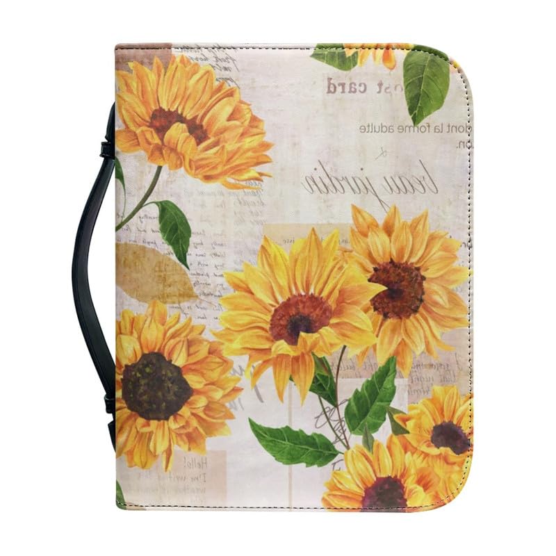 Garronmavis Retro Newspaper Sunflowers Bible Cover for Men - Postcard Flower Case Carrying Tote Art Bag - 2XL — image 1