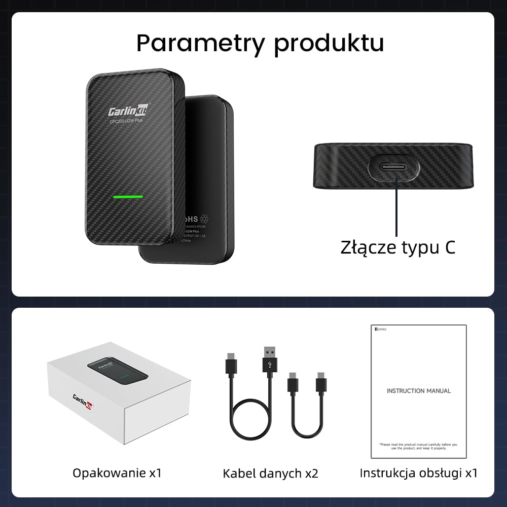 CarlinKit Bezprzewodowy adapter CarPlay 3.0 do fabrycznie okablowanych pojazdów CarPlay, czerwony interfejs UI, kompatybilny z Audi/Porsche/Volvo/Mercedes/VW/KIA/Hyundai, Upgrade, IOS17