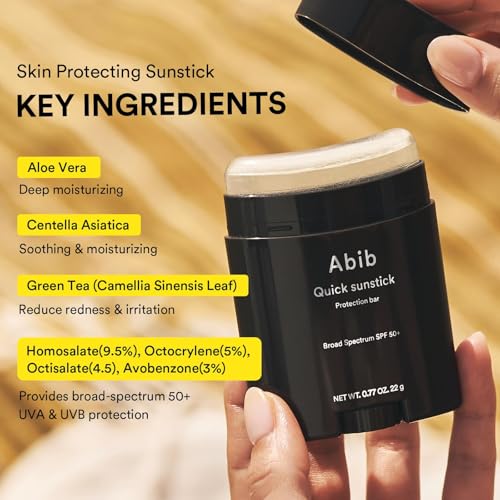 Abib Quick Sunstick Protection Bar SPF50+ Broad Spectrum, Glowy Sunscreen Stick for Dry & Sensitive Skin, No White Cast, With Centella & Aloe, Korean Sunscreen, 0.77 oz / 22 g - Image 3