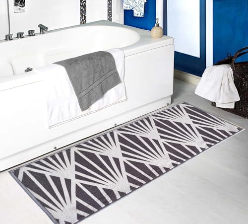 Image of Matz&More Pattern Mohawk Runner Mat | 50x120 CM | Grey | Nylon Tufted Gel Baking Anti-Slip | Doormat for Home Entrance, Kitchen & Bedroom
