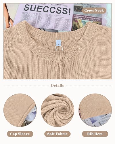 Image of COSSEN Womens Summer Cap Sleeve Tops Trendy Casual Crew Neck Knit Lightweight Sweater Pullover Top